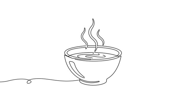 Animation of line drawing of a steaming bowl of soup, symbolizing warmth, comfort, and daily nutrition.