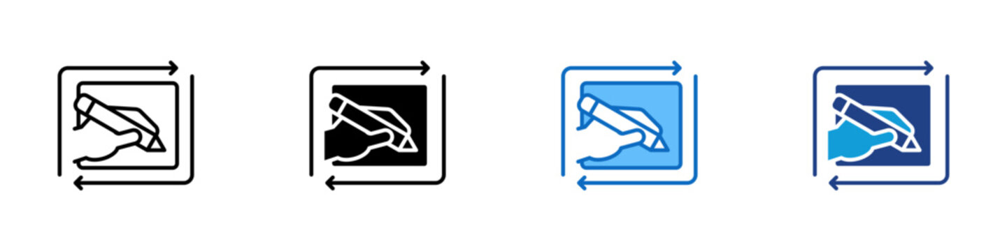 Writing Revision Multiple Style Icon Design Vector - Hand writing inside revision frame representing drafting workflow, content correction, and iterative editing