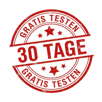 Red rubber stamp with 30 days free trial text in german language isolated on transparent background