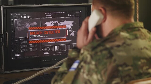 Israeli army officer making urgent phone call during emergency alert situation