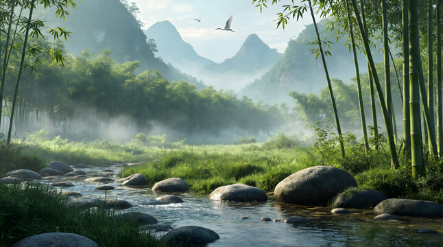 mountain landscape with lake and mountains