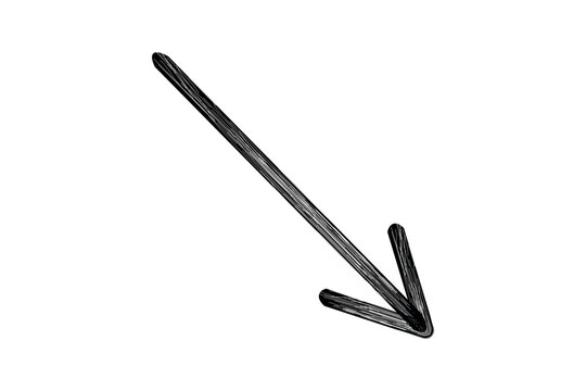 Hand drawn arrow pointing down right for business decrease and trend direction