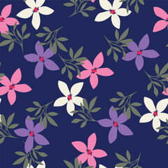 Vintage seamless floral pattern. Liberty style background of small mauve and lilac flowers. Small flowers scattered over a white background. Stock vector for printing on surfaces. Realistic flowers.  © YULIA
