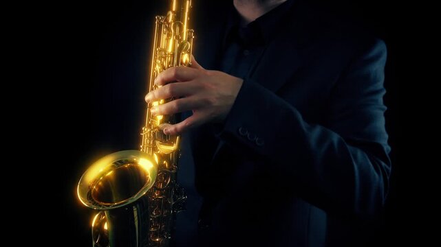 Saxophonist Playing Gleaming Gold Saxophone
