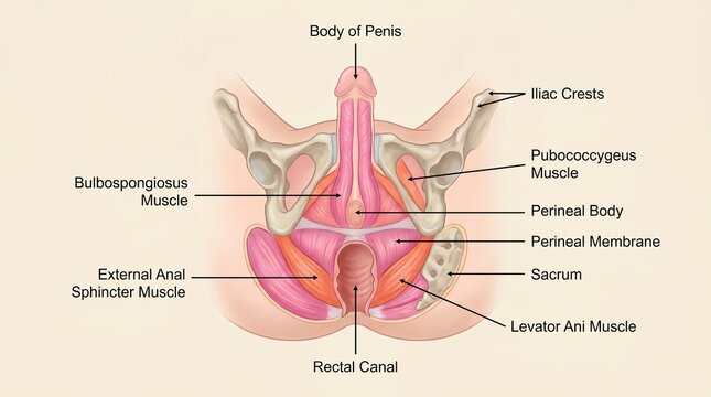 Anatomical diagram of the pelvis showing reproductive and urinary systems