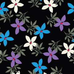 Vintage seamless floral pattern. Liberty style background of small mauve and lilac flowers. Small flowers scattered over a white background. Stock vector for printing on surfaces. Realistic flowers.  © YULIA