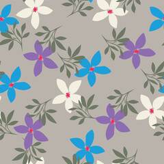 Vintage seamless floral pattern. Liberty style background of small mauve and lilac flowers. Small flowers scattered over a white background. Stock vector for printing on surfaces. Realistic flowers.  © YULIA