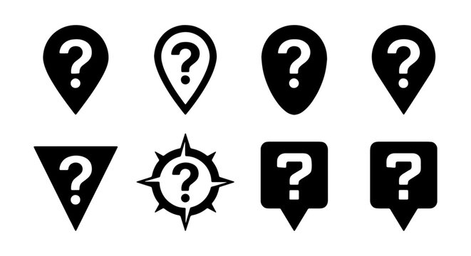 Question Mark Location Icons, Navigation Pointers, Map Markers, Information Symbols