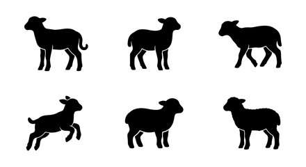 Obraz premium Sheep Silhouettes Collection, Farm Animal Icons, Livestock Vector Graphics, Rural Life