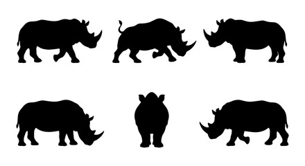 Rhino Silhouettes, Wildlife Animal Vector Icons, African Safari Mammal Graphics © RAFI