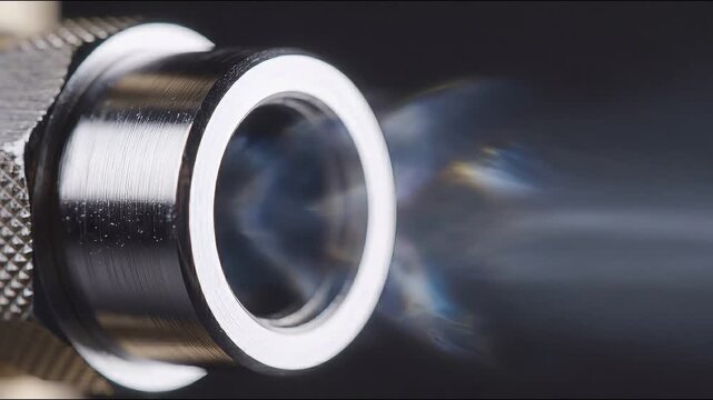 Close-up of shiny metal pipe fitting with threads on dark background
