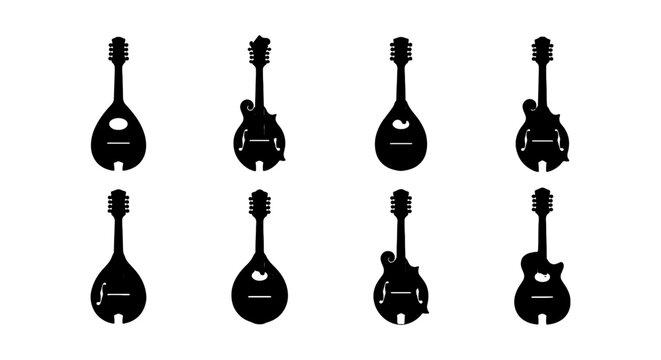 String Instrument Silhouettes: Mandolin, Lute, Guitar Icons, Musical Vector Set