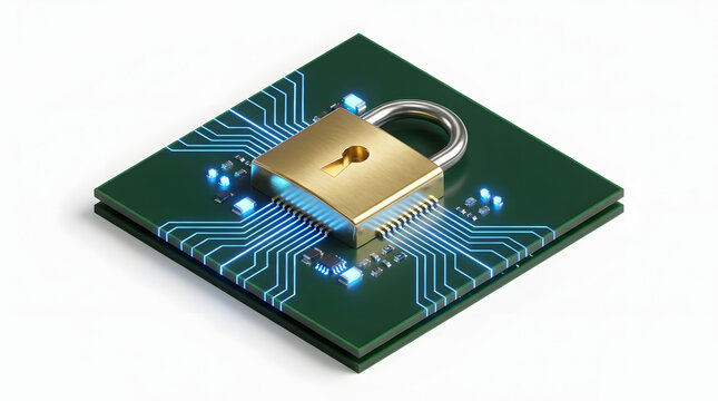 Futuristic safe deposit vault door with holographic digital key and backend code projection