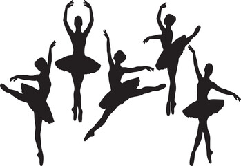 Collection of graceful ballerina silhouettes in dynamic dance poses for creative design projects © MD ARIF MIA