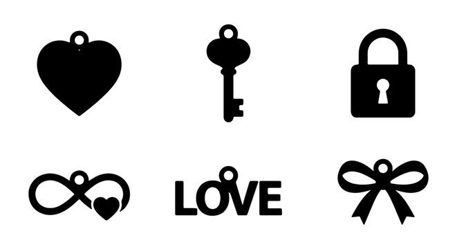 Love, Heart, Key, Lock Icons: Romantic Symbols Vector Set