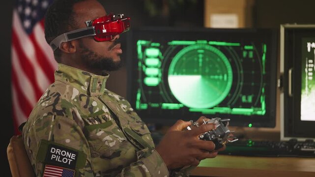 American military drone operator developing piloting skills using FPV system