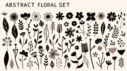 Abstract floral ornament collection a dark toned vector illustration on a pale beige background flowers botanical art arrangement flower motif pattern © Kapil