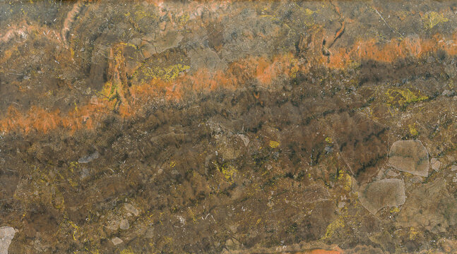 Abstract geological strata with earthy tones of brown, orange, and yellow, creating a textured and layered pattern