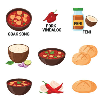 Goan culinary set with pork vindaloo feni liquor and coconut