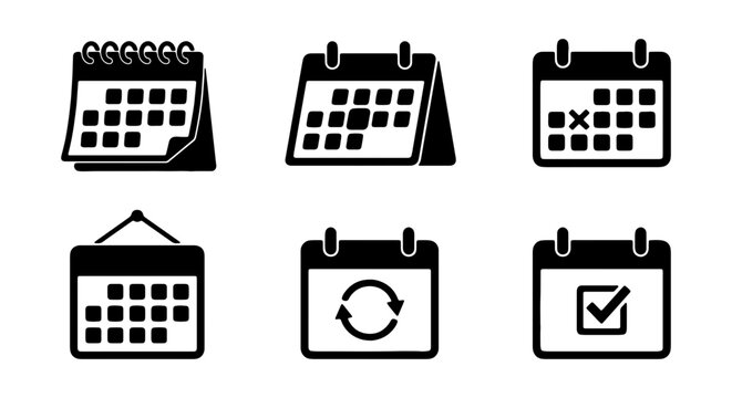 Calendar Icons Set, Date Planner Symbols, Time Management Graphics, Event Scheduling Vector