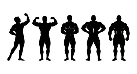 Fototapeta premium Bodybuilder Silhouettes, Muscular Men Poses, Fitness Competition Figures, Athletic Male Icons
