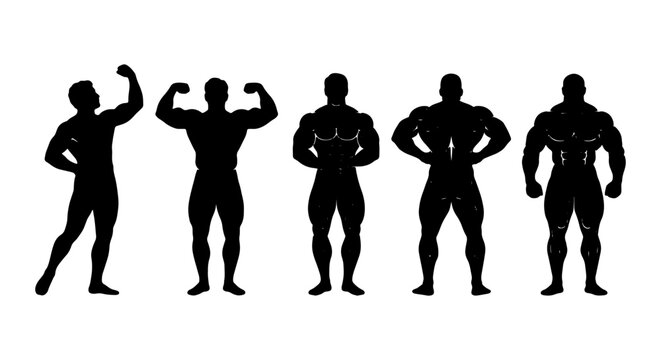 Bodybuilder Silhouettes, Muscular Men Poses, Fitness Competition Figures, Athletic Male Icons