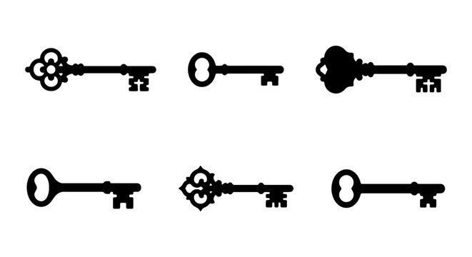 Vintage Skeleton Keys Collection, Ornate Antique Access Icons, Classic Security Symbols