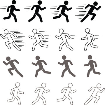 PrintRunning man icon set vector isolated on white background flat stick figure runners silhouette graphic elements collection