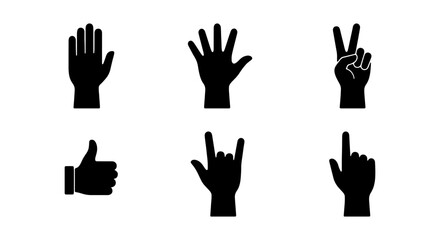 Obraz premium Hand Gestures Icon Set, Vector Silhouettes for Communication and Signals