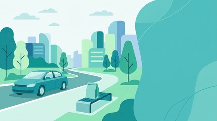 Naklejka premium Parked car near bench with plain takeout bag in city park