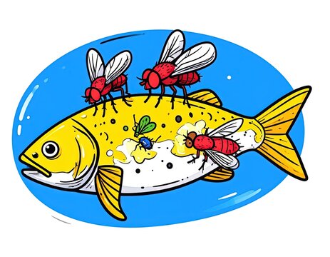 Fish with insects on its body.