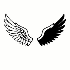 Fototapeta premium Black and White Illustrated Angel Wings on Plain Background