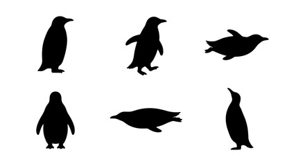 Penguin Silhouettes, Arctic Bird Poses, Wildlife Vector Icons, Antarctic Animal Shapes © RAKHI