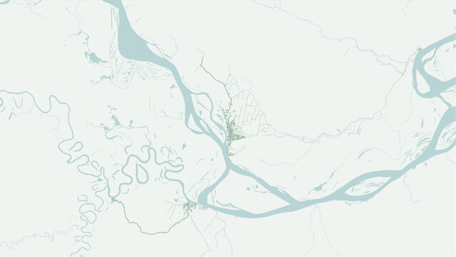 Modern minimalist vector map of Leticia, Colombia. High-quality scalable illustration of Leticia city grid, Amazon River waterfront, Tabatinga Brazil border, Tres Fronteras for posters and design.