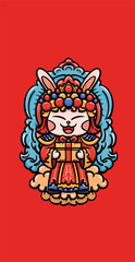 Fototapeta premium Hand-Drawn Cartoon Illustration Assets: Traditional Cultural Rabbit Deities 