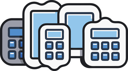 Fototapeta premium Vector illustration of office calculators and digital tablet screens for productivity stickers