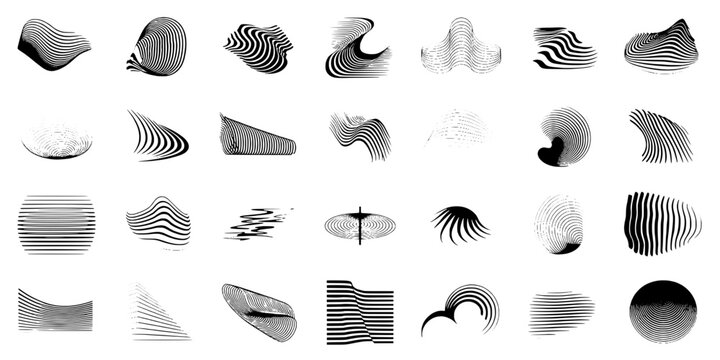 Noise pattern icons set with wavy lines, stripes, dots, and gradients for glitch UI and tech design themes