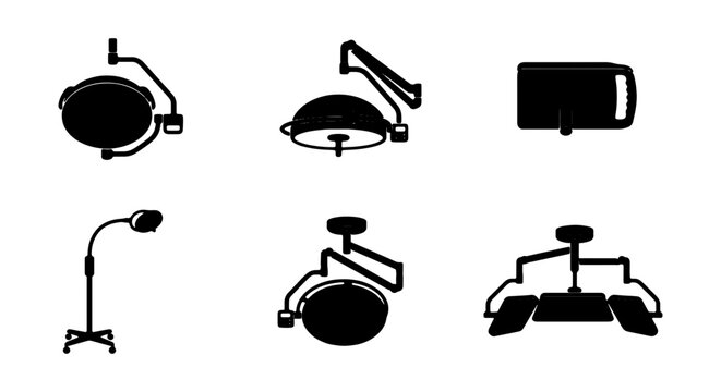 Medical Surgical Lights Set, Operating Room Illumination Icons, Healthcare Equipment Vector Graphics