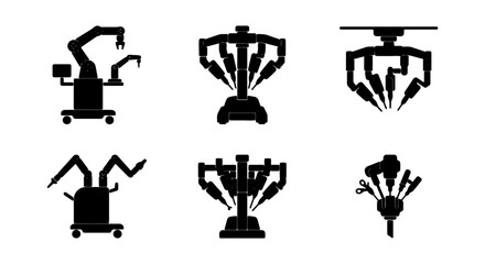 Fototapeta premium Robotic surgery vector icon set, medical automation technology, futuristic healthcare equipment