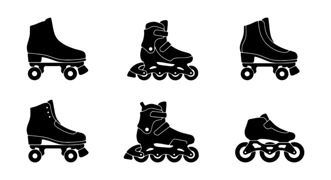 Inline Skates and Roller Skates Vector Icon Set, Classic Rollerblades, Quad Skates Collection