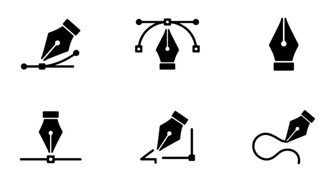 Vector Pen Tool Icons, Graphic Design Tools, Digital Art Creation Symbols, Vector Graphics