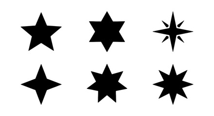 Obraz premium Star Shapes Vector Collection, Black Geometric Starburst Icons, Celestial Design Elements
