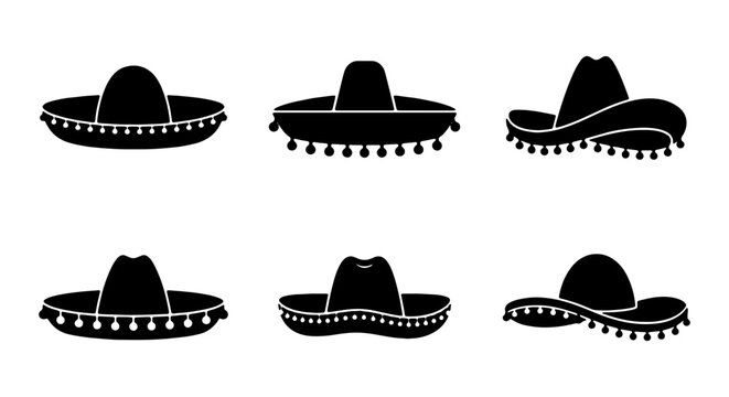 Sombrero hat vector set, traditional Mexican headwear, festive cultural celebration icons