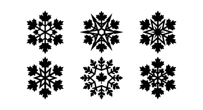 Maple Leaf Snowflake Vector Set, Six Unique Winter Holiday Canadian Themed Designs