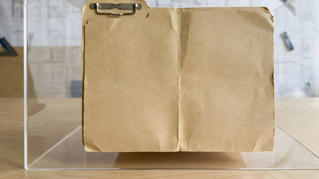Manila folder closed against transparent surface representing document storage and filing organization
