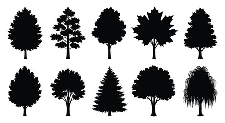 Tree silhouettes collection on a white background © Urmi512