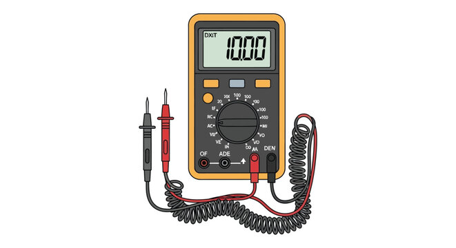 Digital Multimeter With Probes And Coiled Wires Vector Illustration