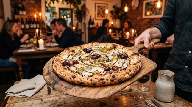 An exceptional pizza with grapes and Gorgonzola.