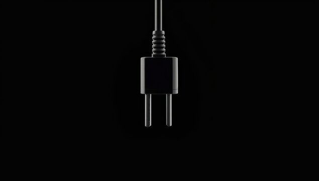 An unplugged power cord hangs against a dark backdrop. Close-up with blank space.