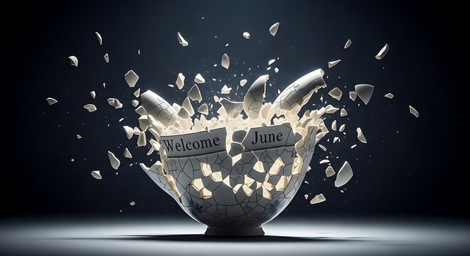 Broken glass shards exploding with sparkling fragments in dramatic dark background